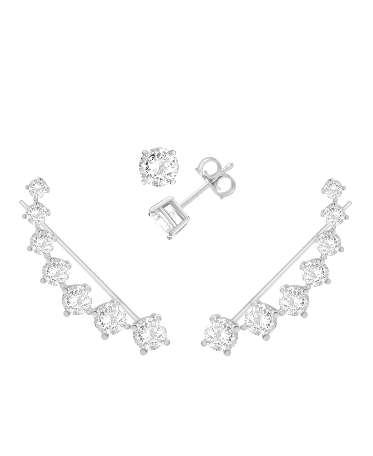 Cubic Zirconia Stud & Graduated Climber Set in Silver Plate or Gold Plate - Silver