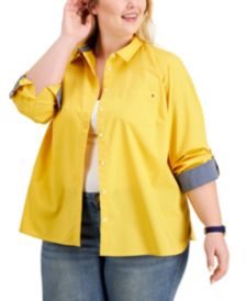 Plus Size Cotton Roll-Tab Shirt