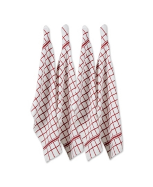 Design Imports Windowpane Terry Dishtowel, Set Of 4 In Red