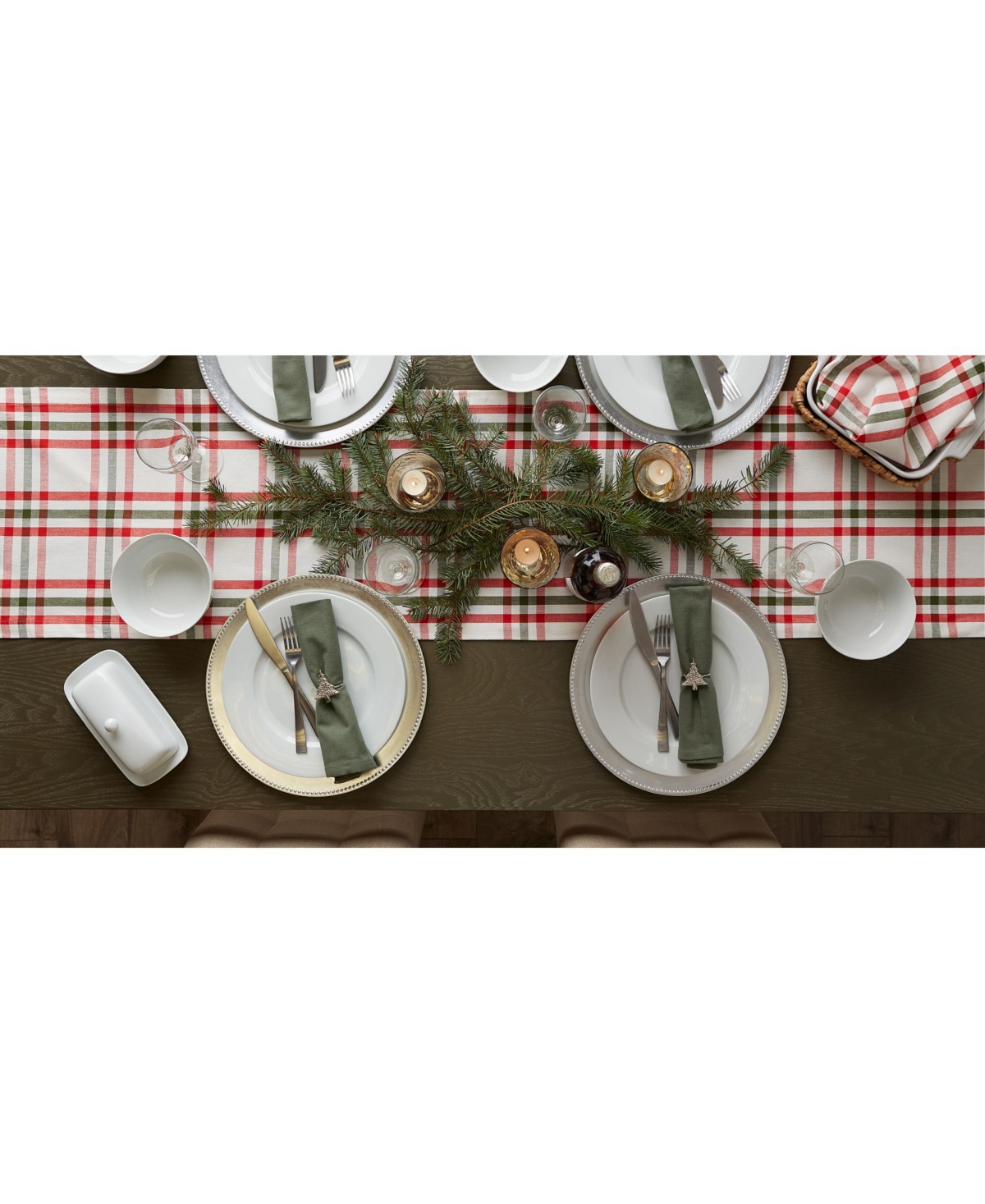 Design Imports Kitchen and Table Top Jolly Tree Collection Table Runner, Nutcracker Plaid, 14" x 108"