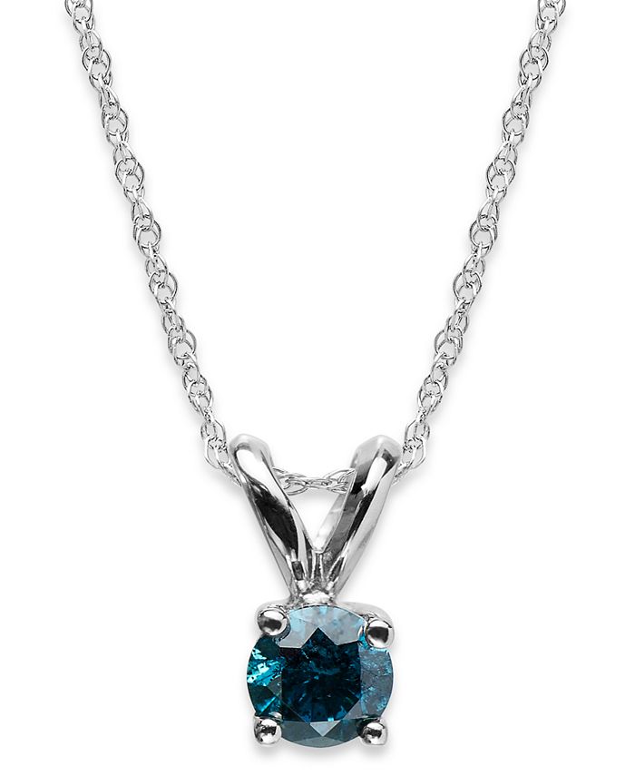 Macy's - 10k White Gold Blue Diamond Round Pendant Necklace (1/4 ct. t.w.)