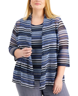 Kasper Plus Size Striped Open-Front Cardigan