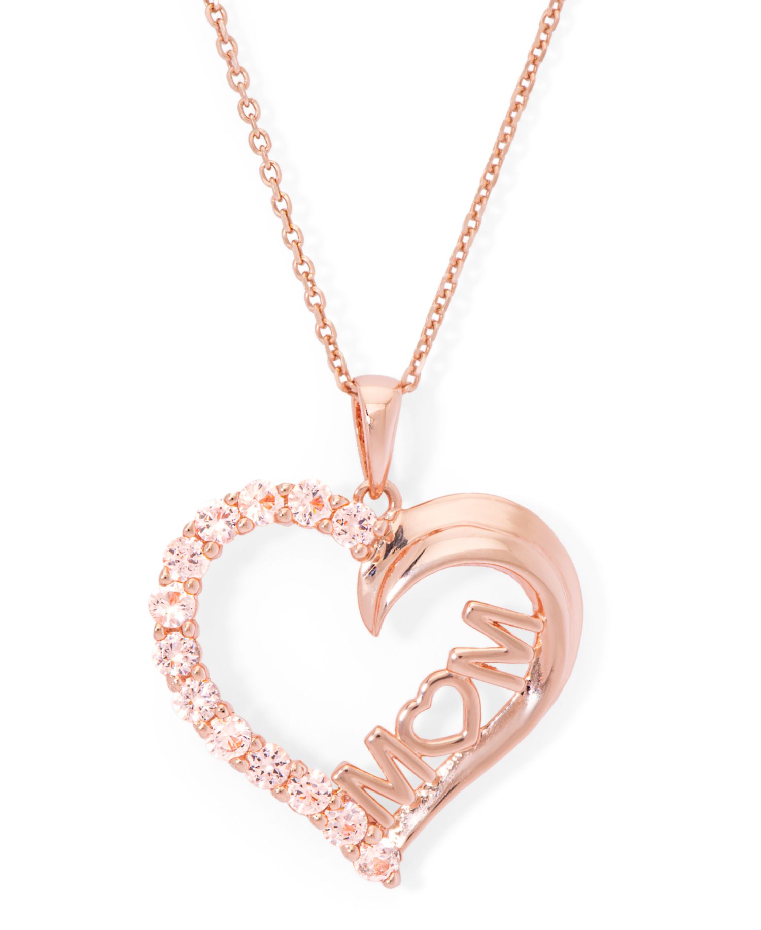 Simulated Morganite Mom Heart Pendant 18" Necklace