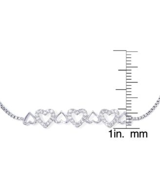 Cubic Zirconia Multible Hearts Adjustable Bolo Bracelet in Silver Plate