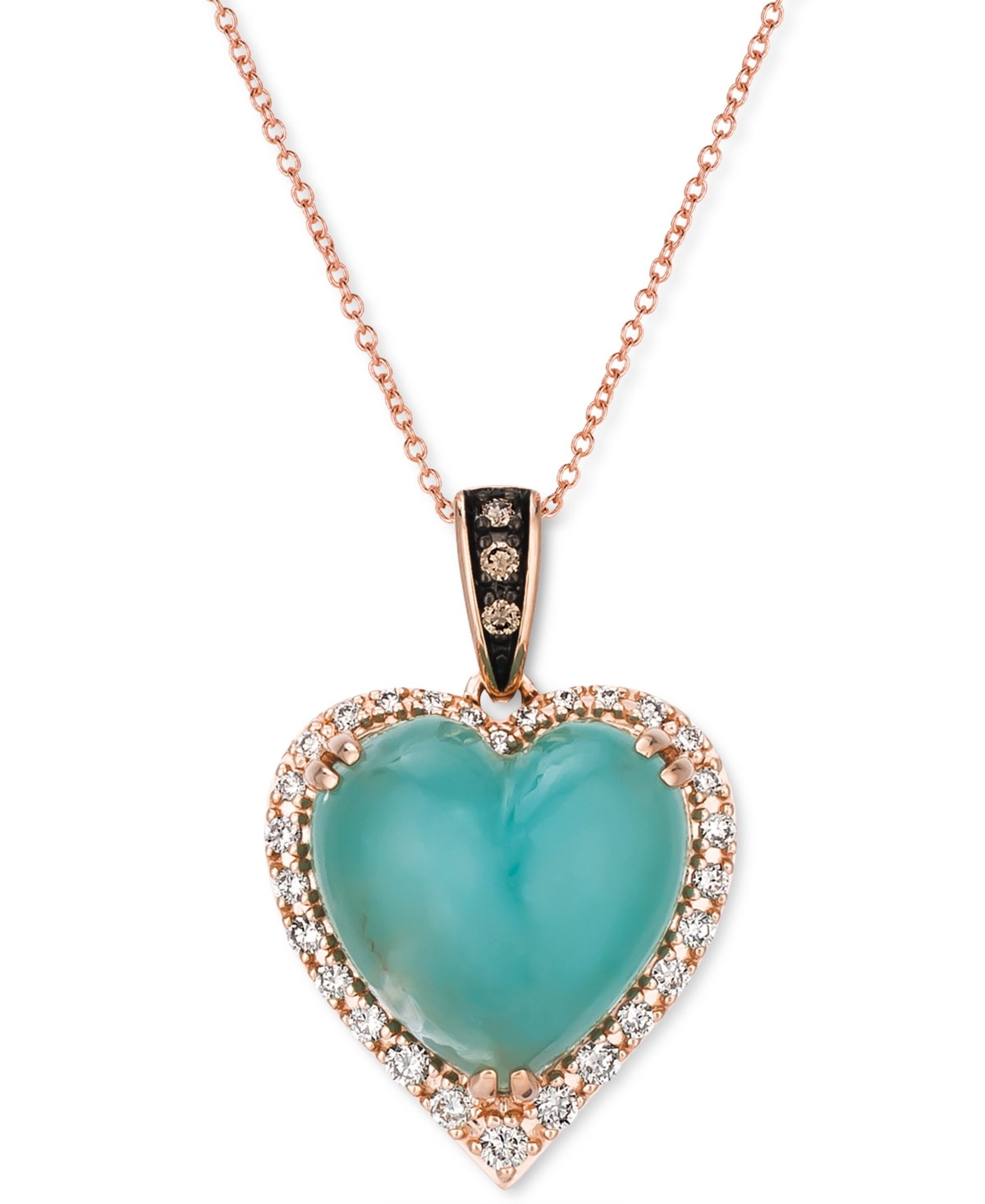 Chocolatier Aquaprase & Diamond (1/3 ct. t.w.) Heart 18" Pendant Necklace in 14k Rose Gold - Rose Gold
