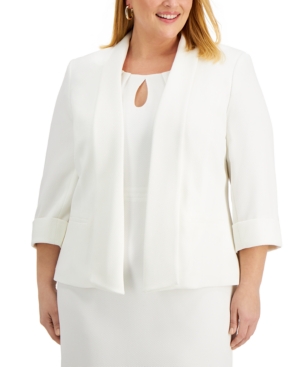 Kasper Plus Size Textured Pique Shawl-Collar Jacket