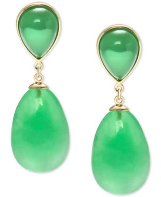 Macy's Dyed Green Jade Drop Earrings in 14K Yellow Gold-Plated Sterling ...