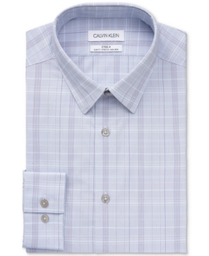 Calvin Klein Men's Steel Slim-Fit Non-Iron Performance Stretch Blue Plaid Dress Shirt