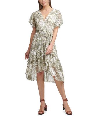 Calvin Klein Printed Ruffled Dress - Macy's