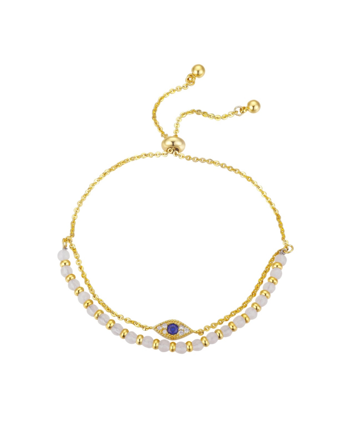 Gold Flash-Plated Genuine White Quartz Evil Eye Multi-Strand Adjustable Bolo Bracelet - Gold