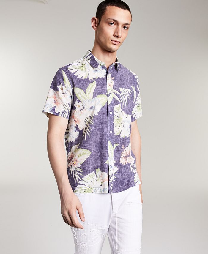 Sun + Stone Men's Luca Floral Linen Short Sleeve Shirt, Created for ...
