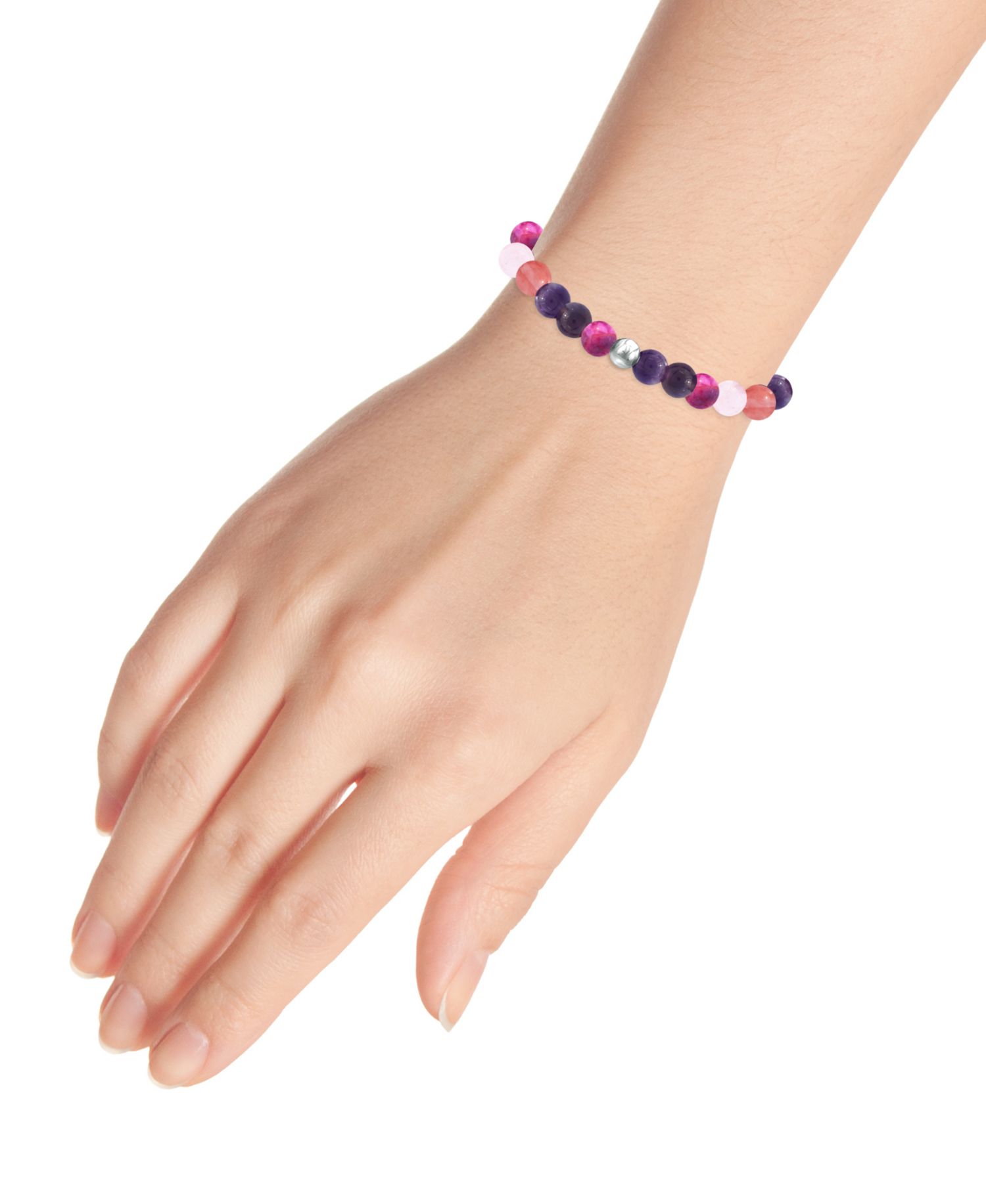 Genuine Stone Bead Stretch Bracelet with Silver Plate or Gold Plate Bead Accent