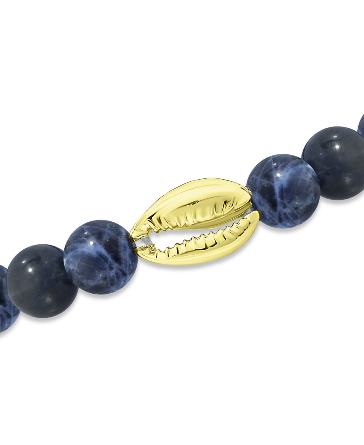 Macy's Genuine Stone Bead Puka Cowrie Shell Stretch Bracelet In Silver Plate Or Gold Plate In Howlite Chrysocolla,silver
