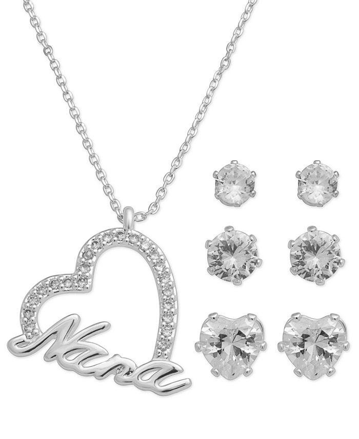 Macy's Silver Plated Cubic Zirconia Pave Nana Heart Pendant and 