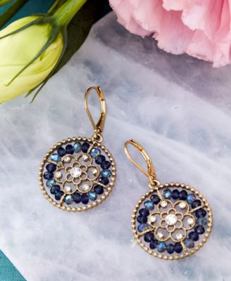 Gold-Tone Crystal & Bead Openwork Drop Earrings
