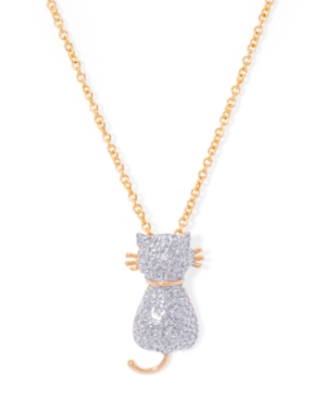 Macy's Diamond Accent Cat Pendant 18" Necklace In Gold Plate In Gold