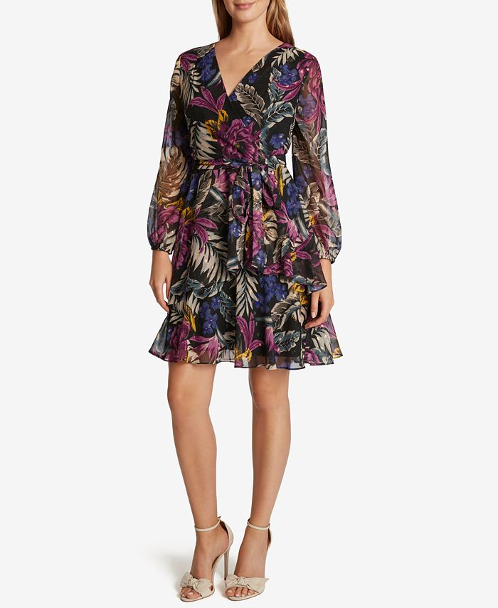 Tahari ASL Chiffon Printed Tiered Dress Macy s