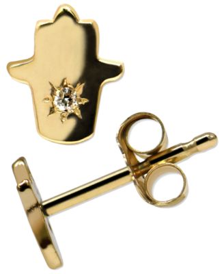 Jac + Jo by Anzie - Diamond Accent Hamsa Hand Stud Earrings in 14k Gold