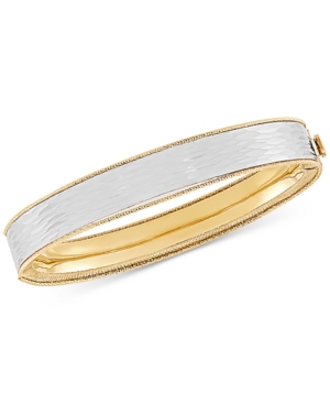 Macy's Textured Two-tone Bangle Bracelet In 14k Gold & White Gold In Yellow Gold