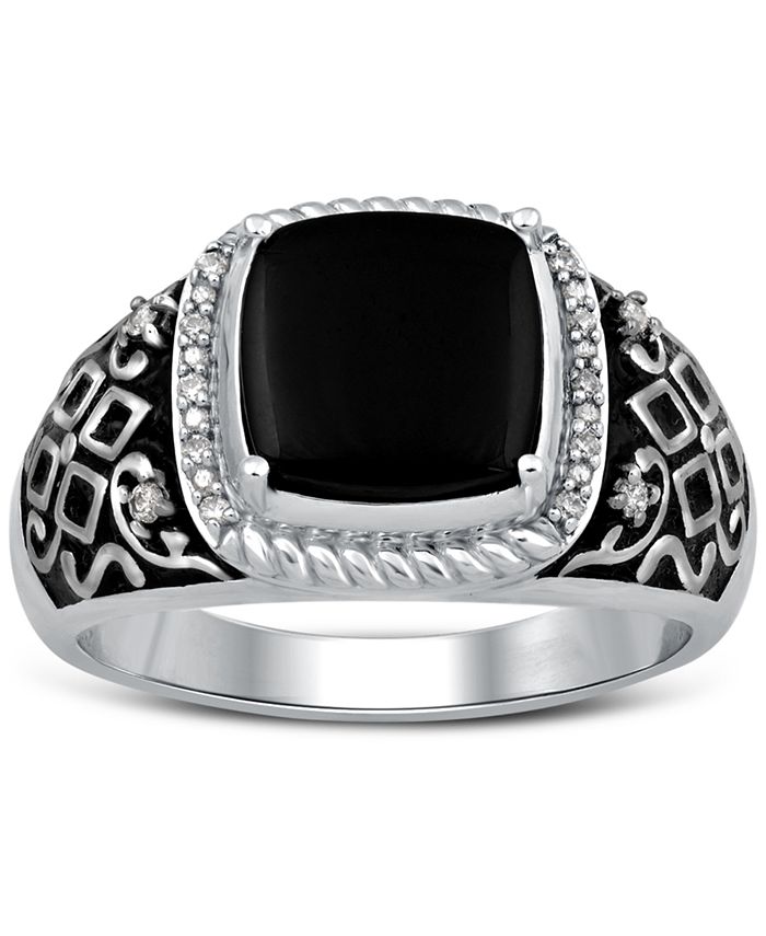 Macy's - Men's Onyx & Diamond (1/10 ct. t.w.) Ring in Sterling Silver