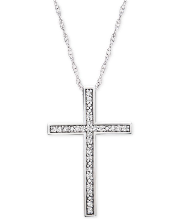 Macy's - Diamond Cross 18" Pendant Necklace (1/10 ct. t.w.) in Sterling Silver