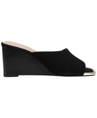 black slide wedge sandals