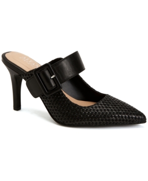 Alfani Sewell Buckled Dress Mules, Created For Macy's Women's Shoes In Black Raffia