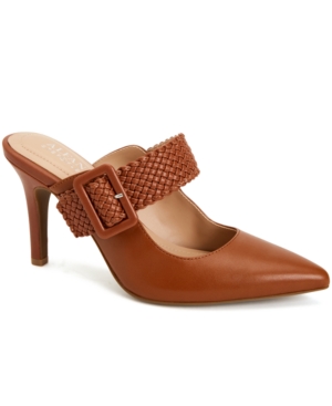 Alfani Sewell Buckled Dress Mules, Created For Macy's Women's Shoes In Cognac Woven