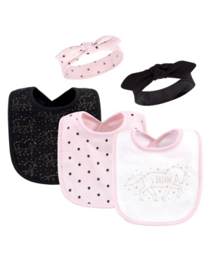 Baby Girls and Boys Cotton Bib and Headband or Caps Set 5 Pack