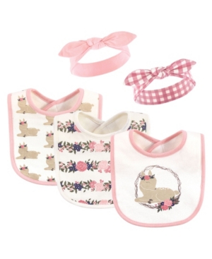 Baby Girls and Boys Cotton Bib and Headband or Caps Set 5 Pack
