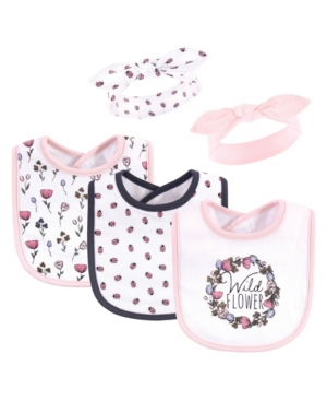 Baby Girls and Boys Cotton Bib and Headband or Caps Set 5 Pack