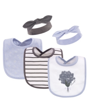 Baby Girls and Boys Cotton Bib and Headband or Caps Set 5 Pack