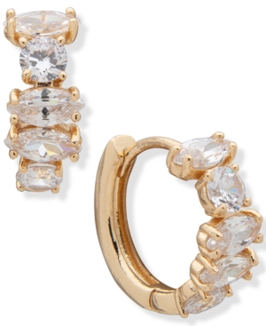 Anne Klein Gold-tone Small Crystal Hoop Earrings, 0.5" In White