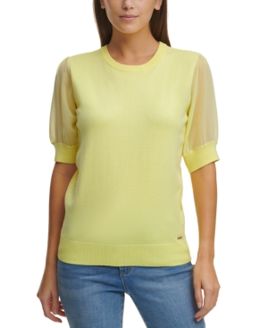 Dkny Solid Mixed-media Sweater In Bright Yellow
