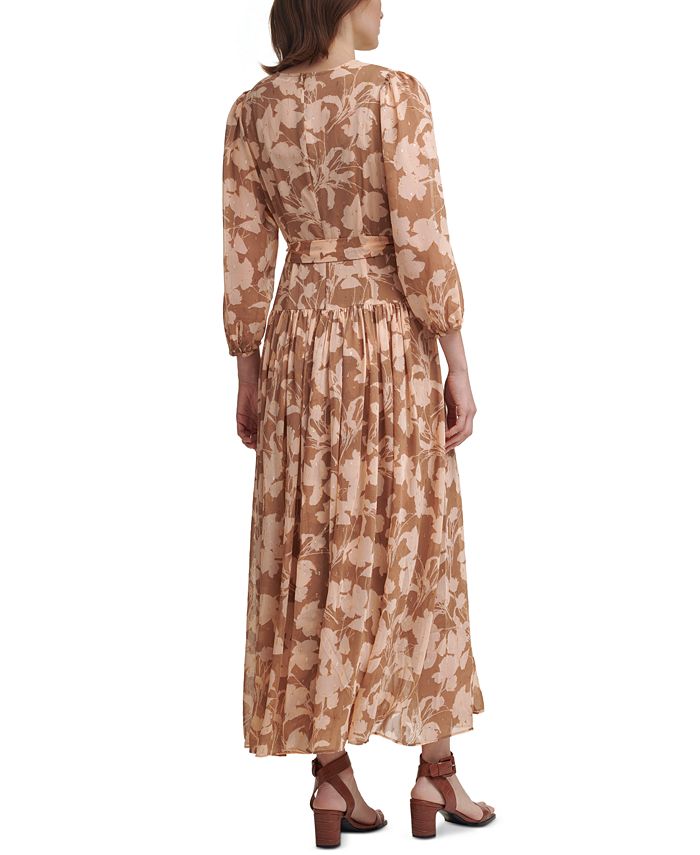 Calvin Klein Printed Blouson-Sleeve Maxi Dress - Macy's