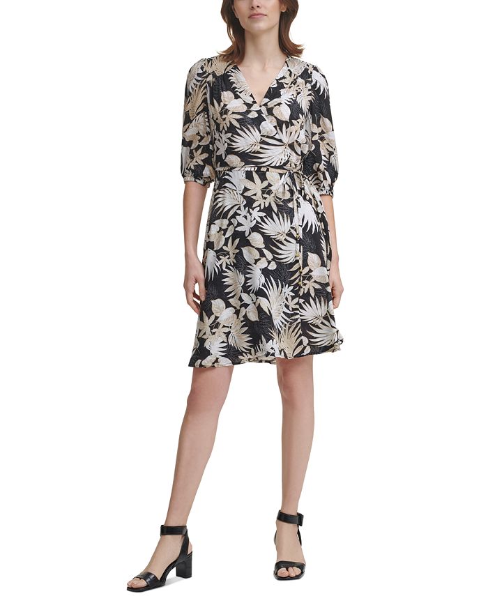 Calvin Klein Tropical-Print A-Line Dress - Macy's