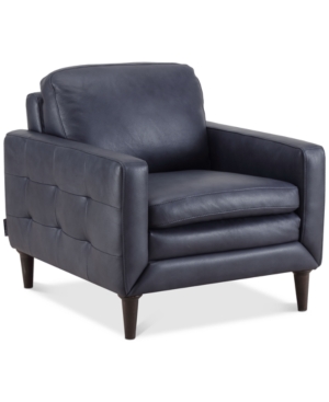 Furniture Closeout! Locasta 35" Tufted Leather Arm Chair, Created For Macy's In Blue