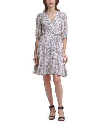Calvin Klein - Petite Printed Faux-Wrap Dress
