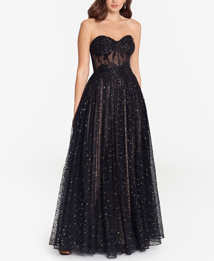 Betsy & Adam Womens Strapless Ball Gown