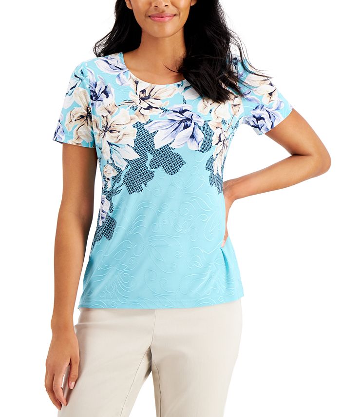 JM Collection Jacquard Floral Top, Created for Macy's & Reviews - Tops ...