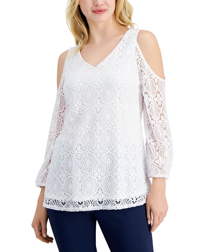 JM Collection Petite Cold-Shoulder Lace Top, Created for Macy's - Macy's