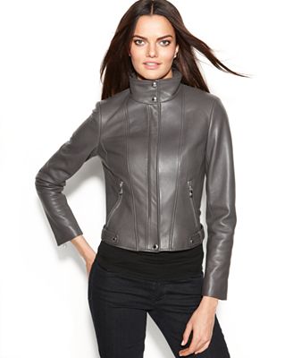 Calvin Klein Seamed Leather Moto Jacket - Jackets - Women - Macy's