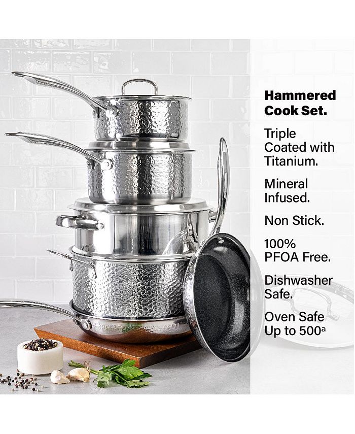 Granite Stone Diamond Hammered Stainless Steel TriPly DiamondInfused Nonstick 10pc. Cookware