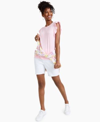 Style & Co - Mixed Media Flutter-Sleeve Top