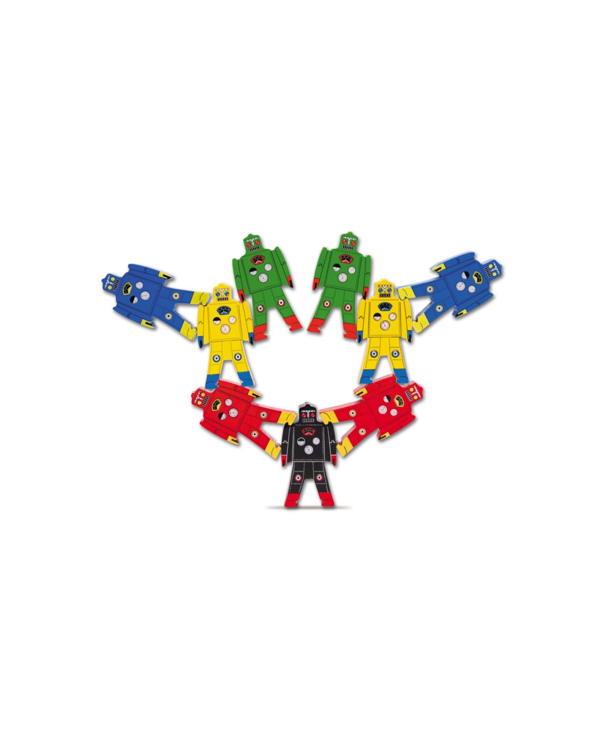 Schylling Wooden Stacking Robot Figures In Open Misce