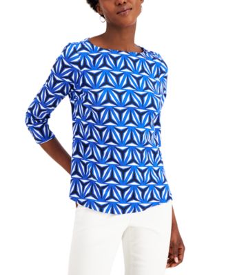 Charter Club - Printed 3/4-Sleeve Cotton Top, Created for Macy's