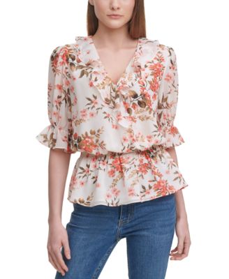 Calvin Klein - Ruffled Floral-Print Blouse