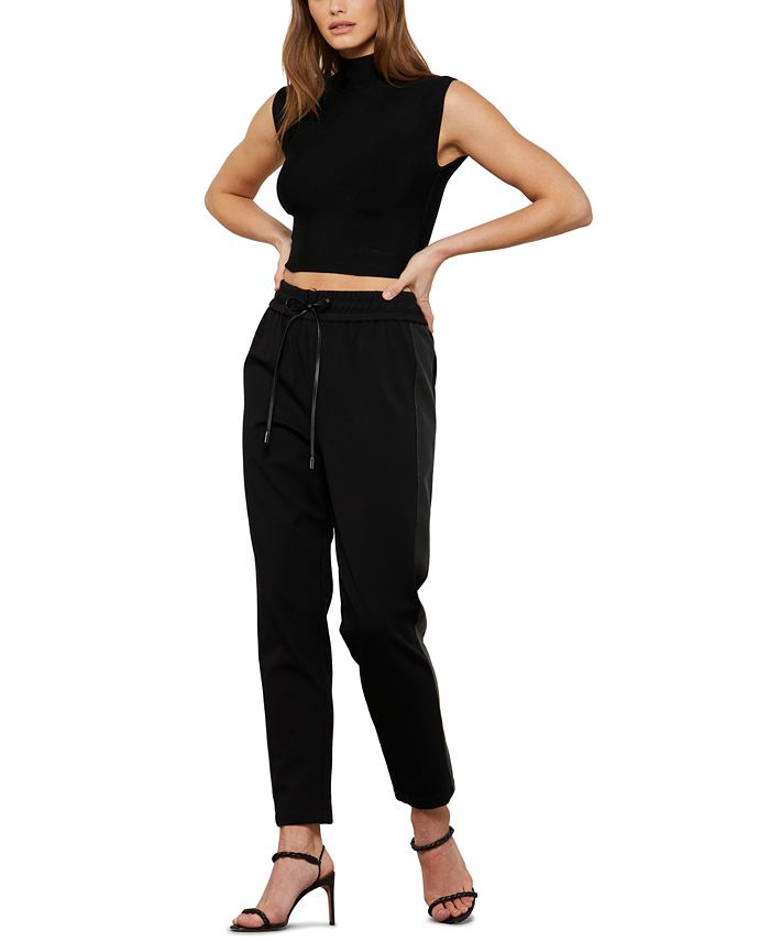 faux leather trim pants