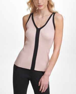 Karl Lagerfeld Sleeveless Ribbed Sweater Tank In Pink