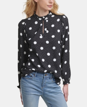 Karl Lagerfeld Keyhole Blouse In Charcoal